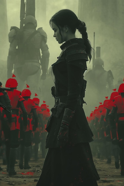 Vollkörper-Anime-Frau-Version des Krieges General geht vor einer Armee