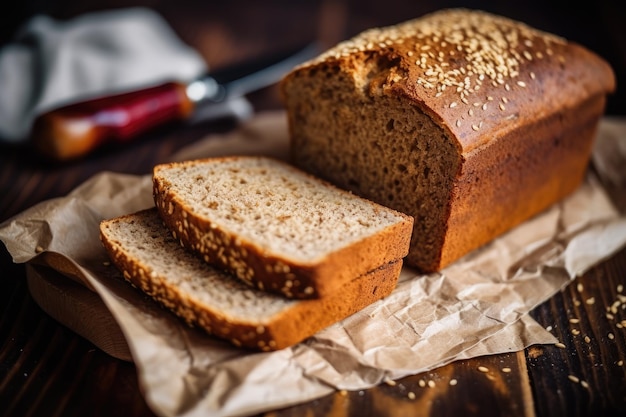 Vollkornbrot im Küchentisch, professionelle Werbung für Lebensmittelfotografie