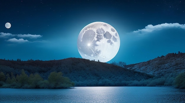 Vollmond schöne Landschaft mit leuchtendem Mond im Nachtwald