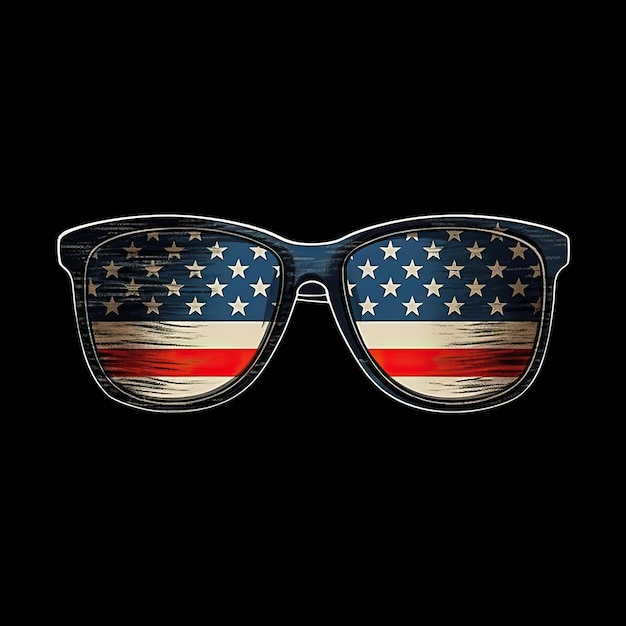 Vollrahmen Sonnenbrille amerikanische Flagge Illustrator schwarzer Rücken Weißer Hintergrund HD Foto Isolierter Weiß
