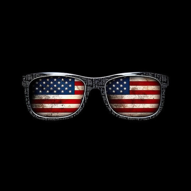 Vollrahmen Sonnenbrille amerikanische Flagge Illustrator schwarzer Rücken Weißer Hintergrund HD Foto Isolierter Weiß