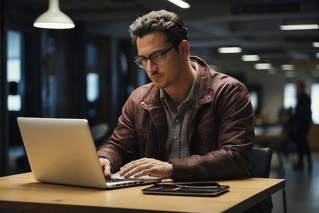 Vollschuss Mann mit Laptop arbeitet ar c v