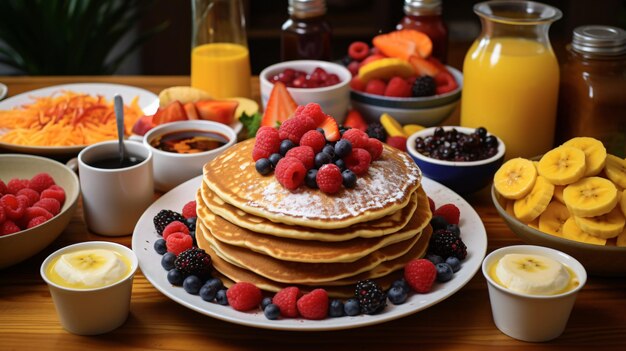 Vollständig hausgemachte amerikanische Pfannkuchen Frühstück Brunch