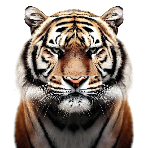 Vollständige Ansicht des Tigerkopfes von vorne auf weißem Hintergrund