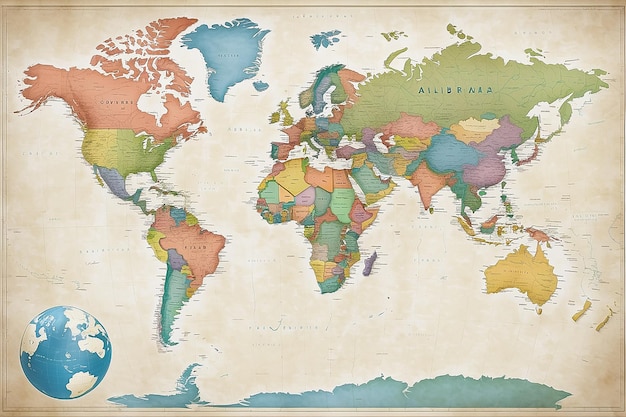 Foto vollständige weltkarte mit allen ländern mit detaillierter skizze einschließlich landennamen und karte