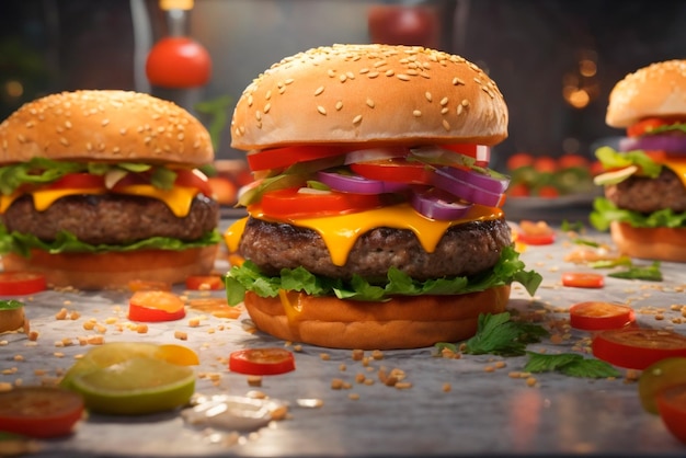 Vollständiger Burger ultra-realistisches Bild KI