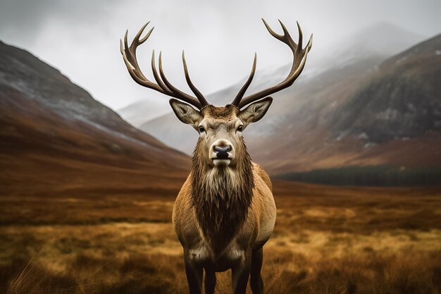 Vollständiger Körper eines majestätischen Rotwildhirsches im Wald Ai erzeugt