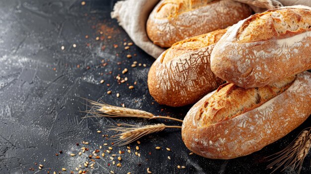 Foto vollweizenbrot auf dunklem hintergrund