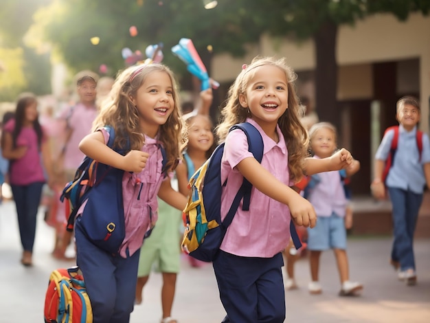 Volta às aulas Primeiro dia de escola comemorando um novo ano