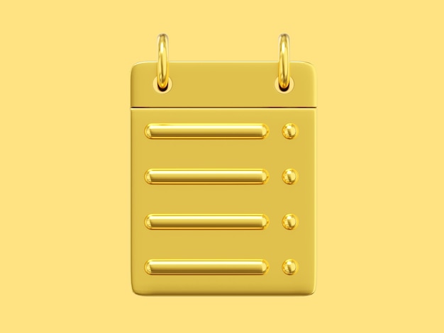 Voltear asignación de calendario icono de renderizado 3D de metal dorado sobre fondo amarillo