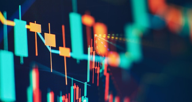 Volumenanalyse für professionelle technische Analyse auf dem Monitor eines Computers Fundamentales und technisches Analysekonzept