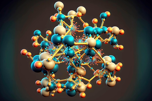 Foto volumetrisches modell der chemischen struktur von molekülen in nahaufnahme mit atombindungen