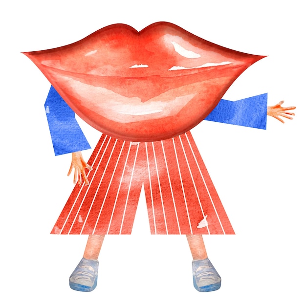 Voluminöse Lippen in Hosen mit Handaquarell-Illustrationscharakter