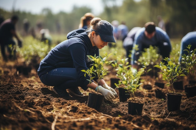 Foto voluntariado jóvenes voluntarios al aire libre reforestación ia generativa