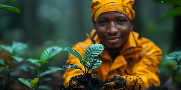 Foto voluntarios africanos que trabajan en un proyecto de reforestación que hace hincapié en la responsabilidad y la preservación del medio ambiente