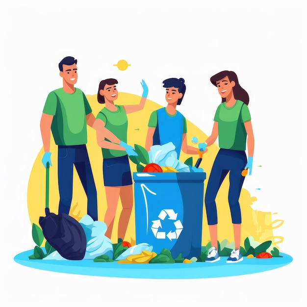 Voluntários limpando a ilustração plana de lixo Imagem gerada por IA