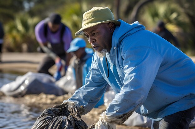 Foto voluntarios organizando esfuerzos de limpieza de la comunidad a raíz de un huracán