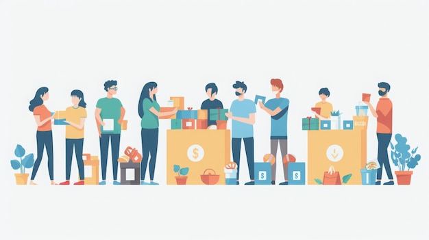Voluntários recolhem doações numa feira de caridade