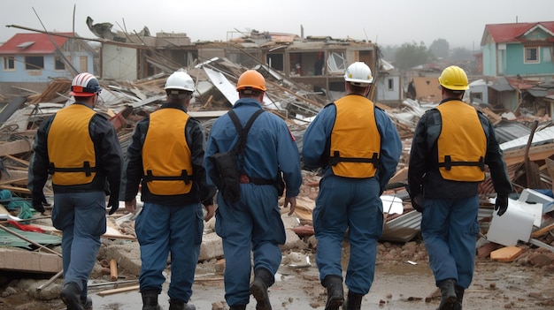 Voluntarios y rescatistas ayudan en la zona de desastre o conflicto