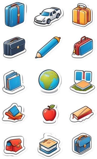 Volver a los iconos escolares Símbolos de suministros escolares Educación y aprendizaje Materiales de estudio Académico