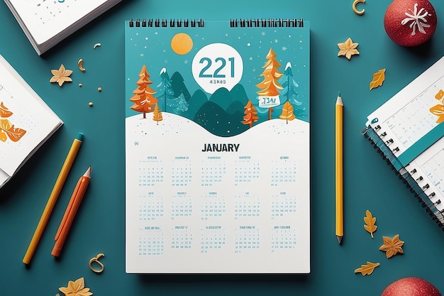 Volviendo el calendario Ilustración digital de diciembre a enero