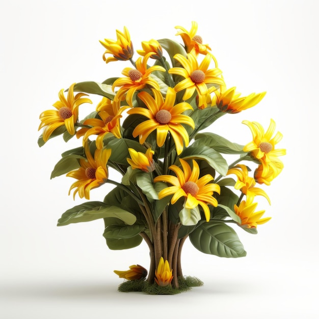 Von Bloomsbury inspiriertes 3D-Sonnenblumenarrangement mit detailliertem Blattwerk