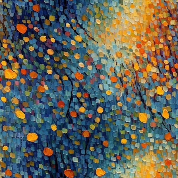 von einem Gemälde eines Baumes mit Orangen und blau generativen ai