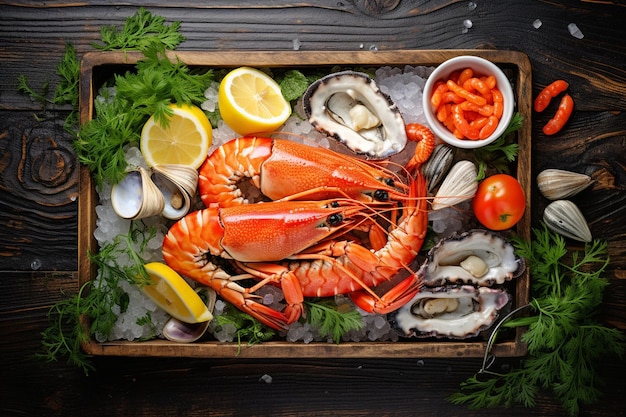 Von einem Meeresfrüchte-Teller mit Austern und Garnelen