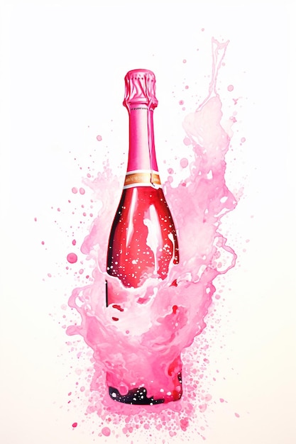 von einer Flasche Champagner mit einem Spritzer rosa flüssiger Generativ-Ai malen.