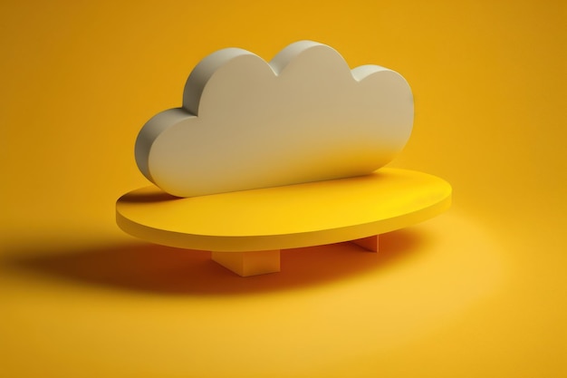 Von einer gelben Plattform mit Cloud zur Darstellung von Produkten