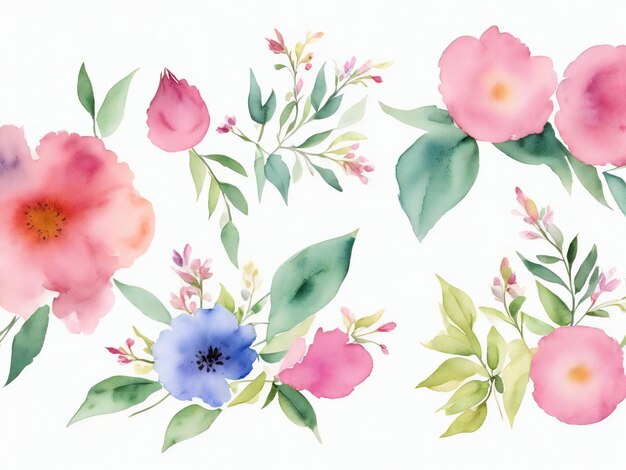 Foto von hand gezeichnete aquarellblumen und -blätter