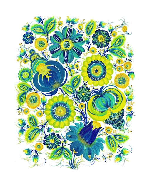 Von Hand gezeichnete Blumenmalerei getrennt auf Weiß. Perfekter Druck für Karten, Dekor. Ukrainische Volkskunst