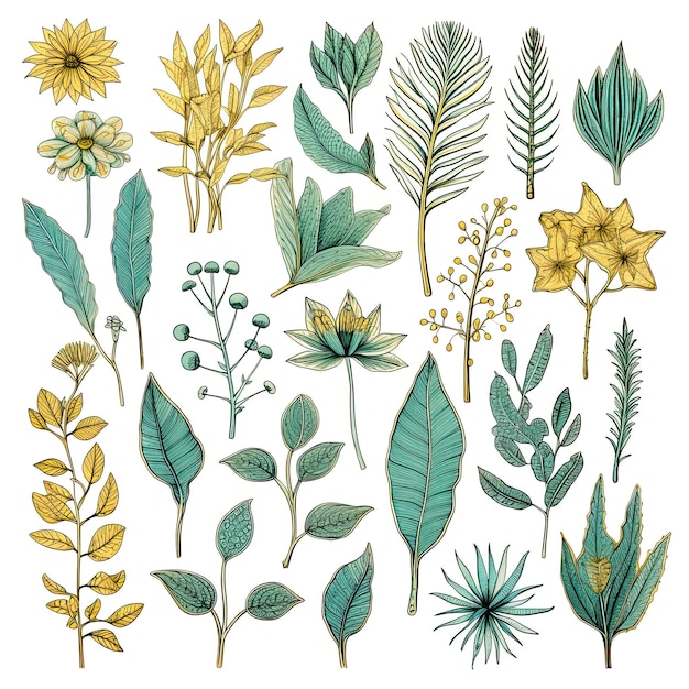 von Hand gezeichnete botanische Illustrationen