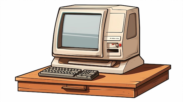 von Hand gezeichnetes Zeichentrickfilm, alte Desktop-Computer-Illustration
