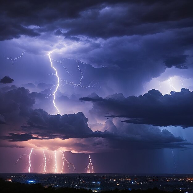 Foto von ki erzeugte gewitterwolken mit blitzen in der nacht