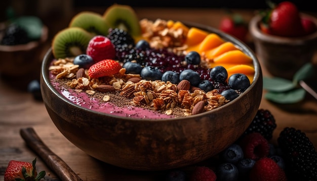 Von KI generierte Bio-Beeren-Smoothie-Bowl mit Müsli-Topping