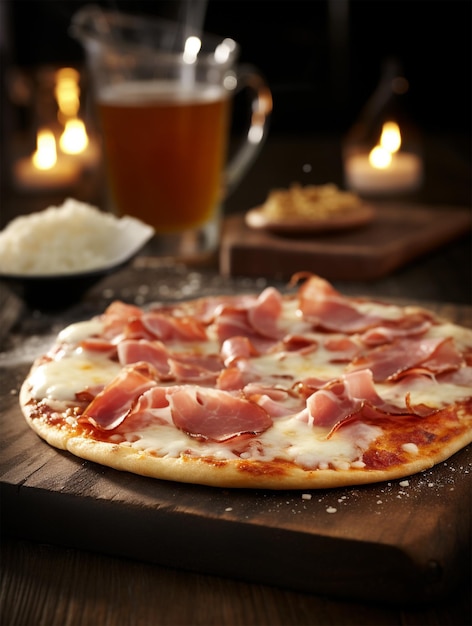 Von KI generierte Pizza mit Käse und Prosciutto