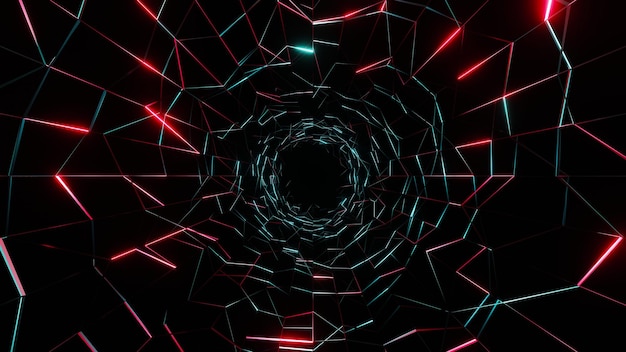 Vôo de renderização 3D em túnel scifi abstrato Gráficos de movimento futuristas fundo de alta tecnologia