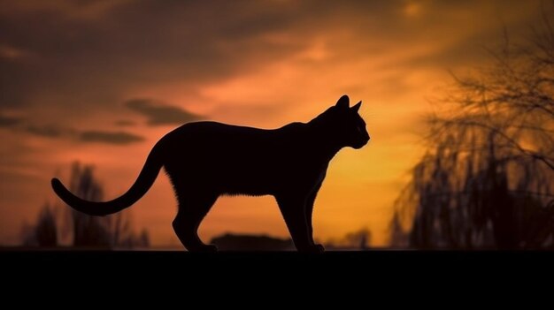 Vor einem Sonnenuntergangshintergrund ist die Silhouette eines Panthers zu sehen.