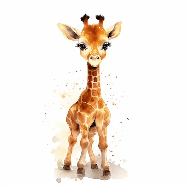 Vor einem weißen Hintergrund mit generativer KI steht eine Giraffe