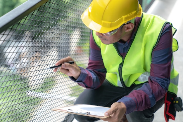 Vorarbeiter Inspektor Defekt über Ingenieur und Architekt arbeiten Hausbau