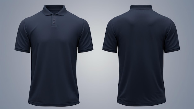 Vorder- und hintere Ansichten eines Mannes Navy Blue Polo Shirt Kleidungsmodell isoliert auf weißem Hintergrund