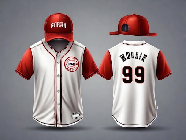 Vorder- und hintere realistische Ansicht von Hemd- und Mützelelementen der Baseballuniform isolierte Vektorillustration