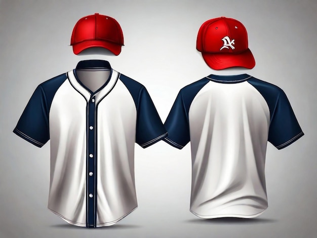 Vorder- und hintere realistische Ansicht von Hemd- und Mützelelementen der Baseballuniform isolierte Vektorillustration