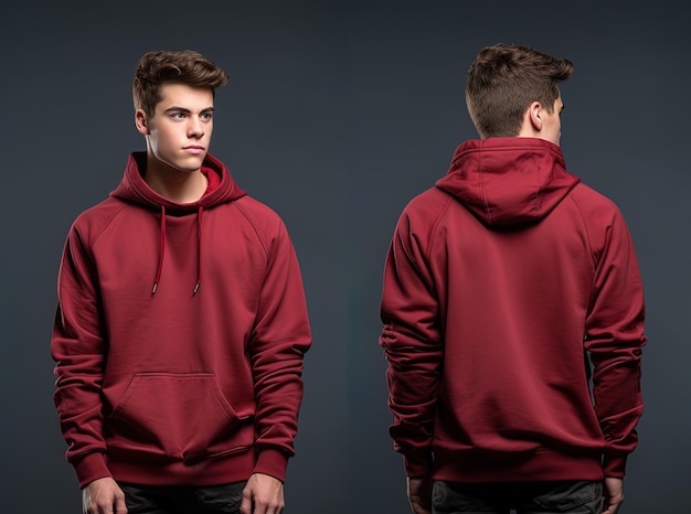 Vorder- und Rückansicht eines roten Hoodie-Modells für den Designdruck