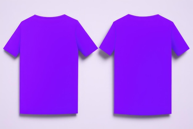 Vorder- und Rückseite eines lila T-Shirts auf grauem Hintergrund