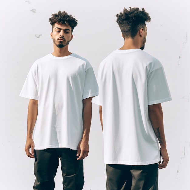 Vorder- und Rückseite eines T-Shirt-Modells männlicher Models