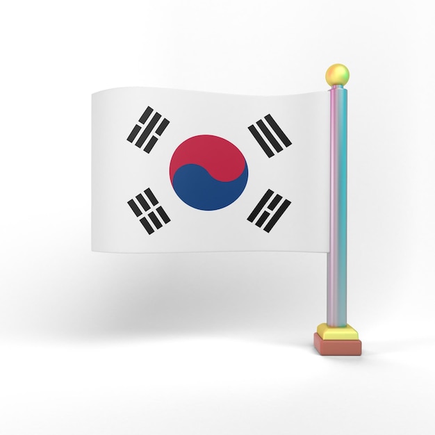 Vorderansicht der Südkorea-Flagge im weißen Hintergrund