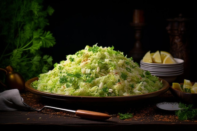 Foto vorderansicht lecker kohl salat auf einem dunklen hintergrund ferien ernährung gesundheit mahlzeit mittagessen snack brot essen