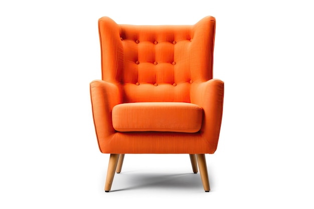 Vorderansicht Tangerine Mid Century Modern Sessel auf weißem Hintergrund Generative KI